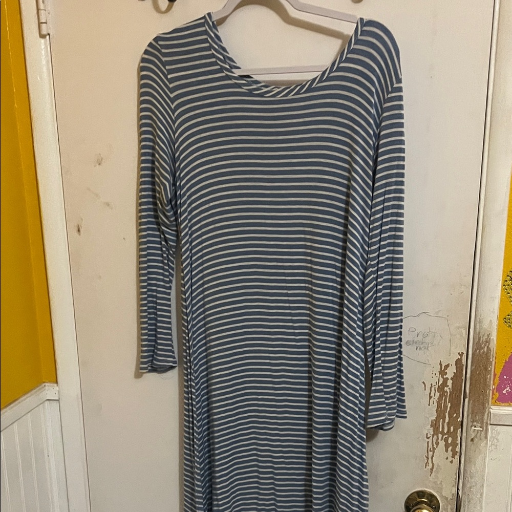 Pinc Navy and White Striped Long Sleeve Dress